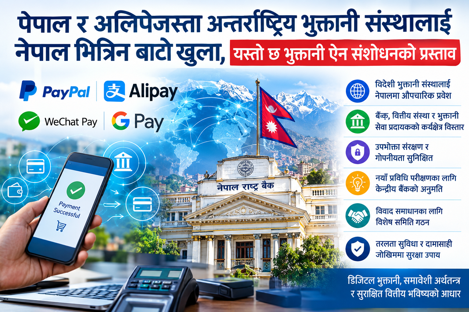 पेपाल र अलिपेजस्ता अन्तर्राष्ट्रिय भुक्तानी संस्थालाई नेपाल भित्रिन बाटो खुला, यस्तो छ भुक्तानी ऐन संशोधनको प्रस्ताव